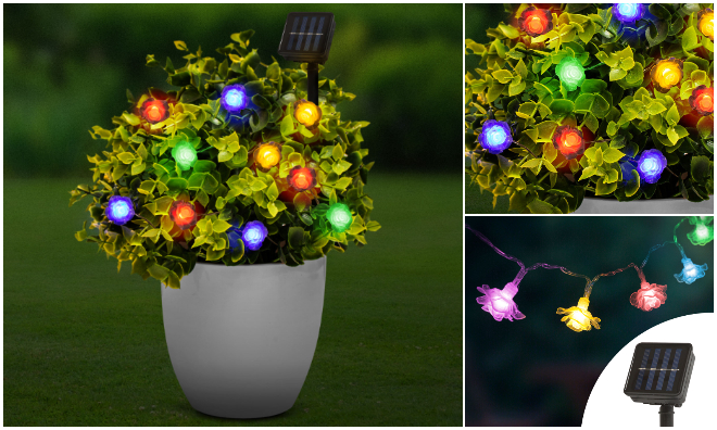 LED szolár fényfüzér - virág -2,3 m